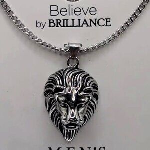 Believe by Brilliance Men’s Silver Lion Head Fashion Necklace NWT